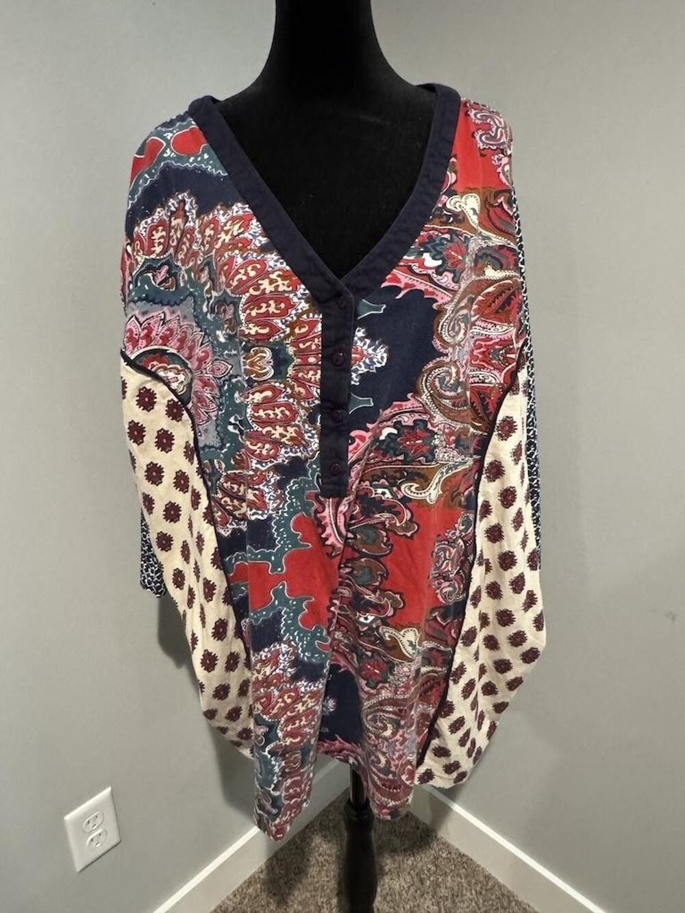 Ulla Popken Tunic Blouse Womens 32/34 Multicolor Paisley Boho Long Sleeve Top